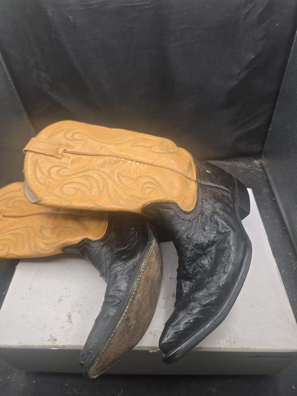 Men's Two-Tone Western Boots - Black Foot & Tan Shaft - Picture 6 of 8